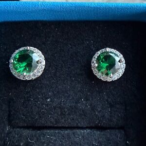 Gemstone Brilliance Simulated Emerald White Sapphire Earrings
